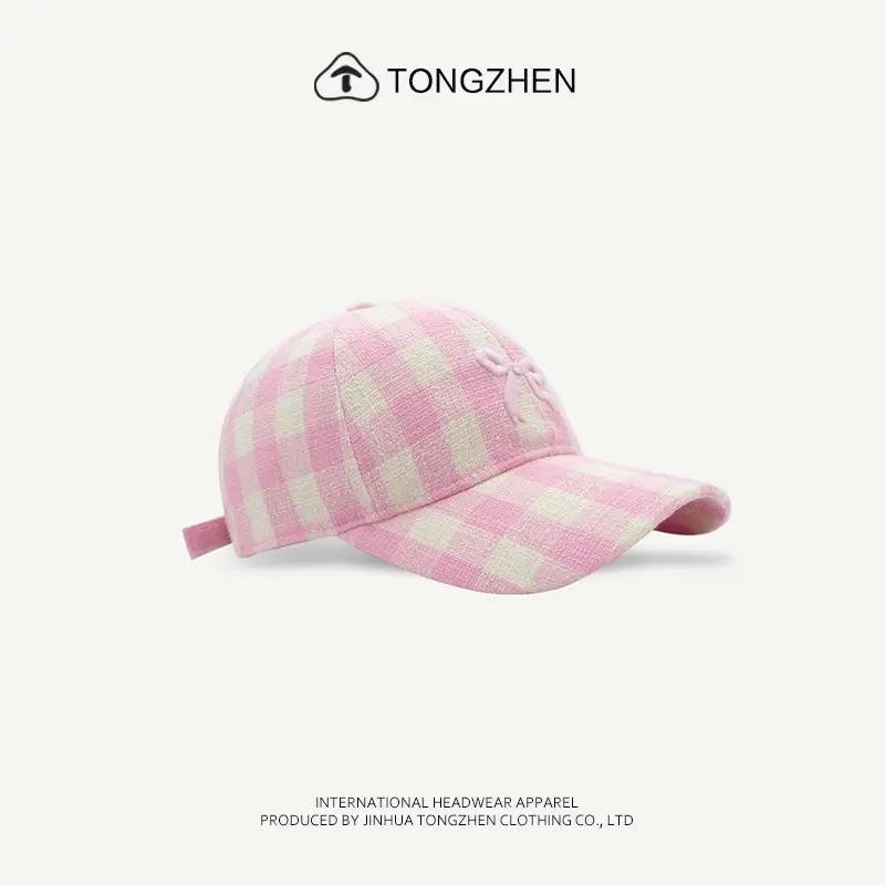 Women's Pink Plaid Embroidered Baseball Cap — feature 4