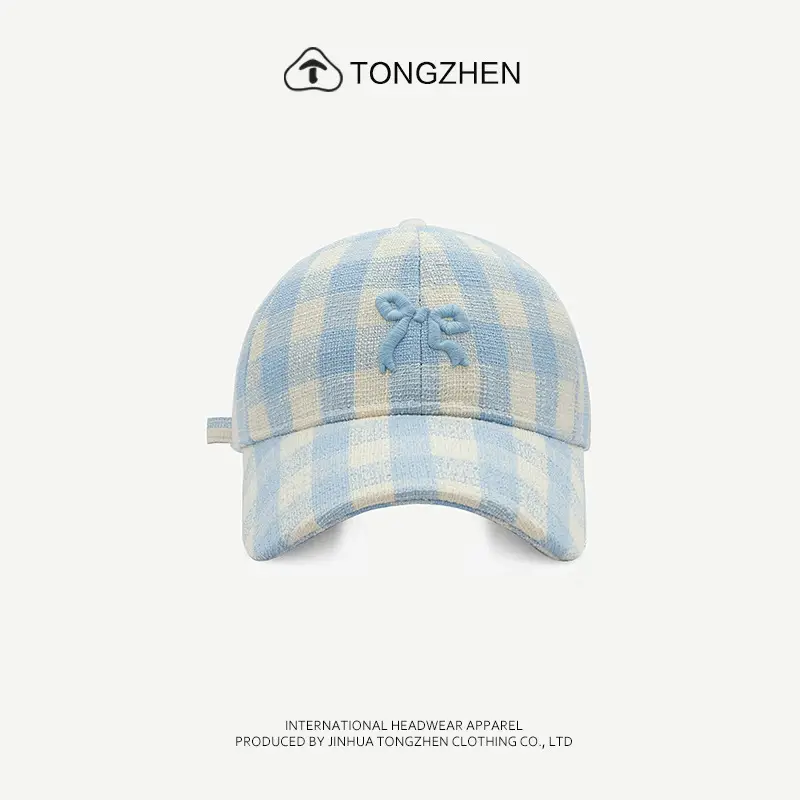 Women's Pink Plaid Embroidered Baseball Cap - Image 2