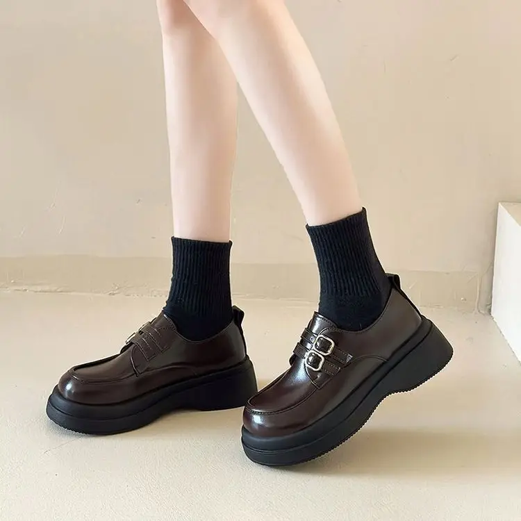 British Style Small Leather Shoes Women's 2024 Spring New Elevated Loafers Women's Platform Single-layer Shoes Female Students Mary Jane Shoes — feature 14