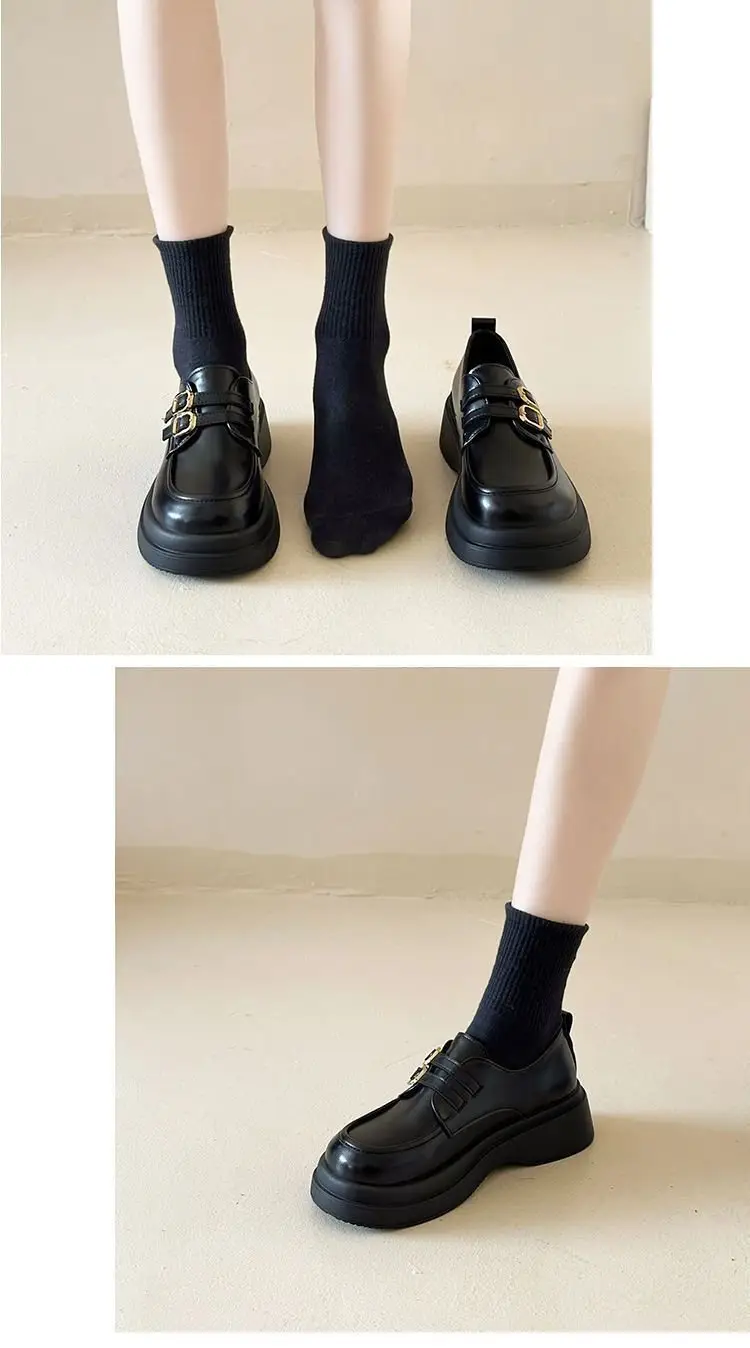 British Style Small Leather Shoes Women's 2024 Spring New Elevated Loafers Women's Platform Single-layer Shoes Female Students Mary Jane Shoes — feature 9