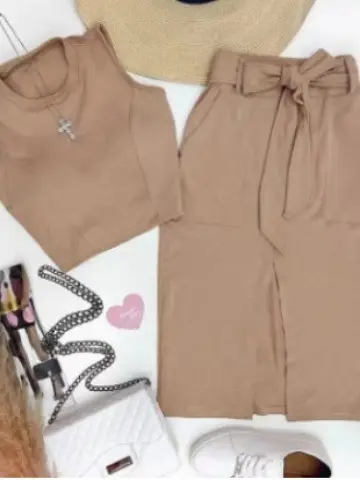 2024 Brown Sleeveless Vest & Skirt Set for Women
