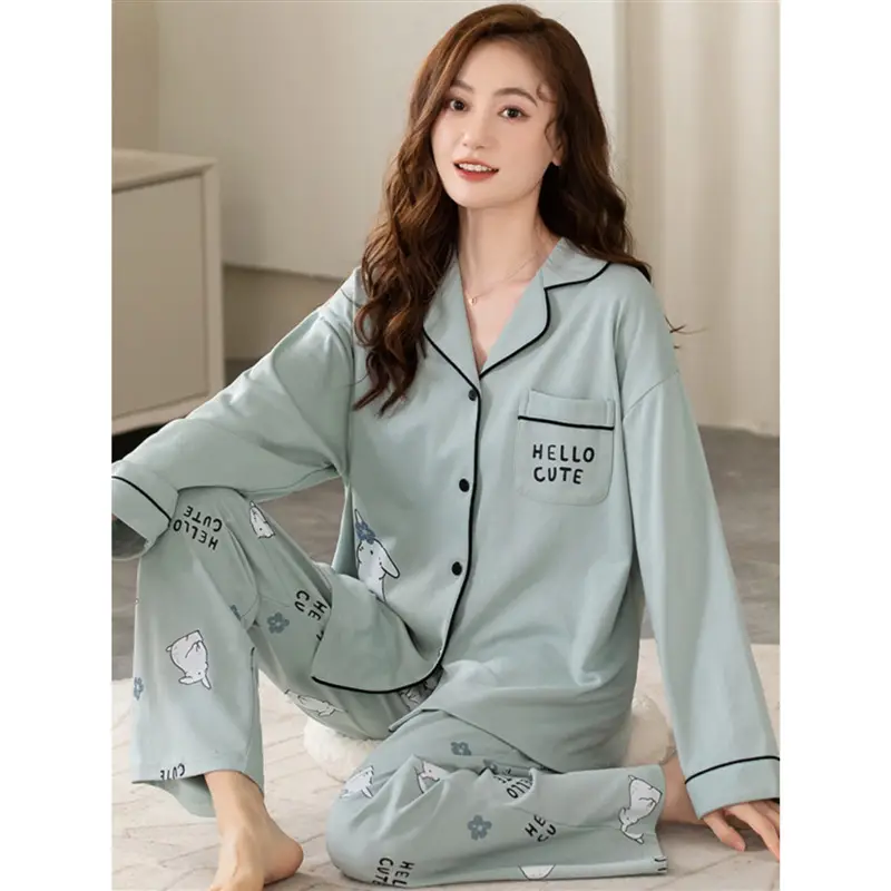 Pajamas women's spring and autumn 100% cotton long sleeve thin 2023 new spring and summer high-grade home wear suit