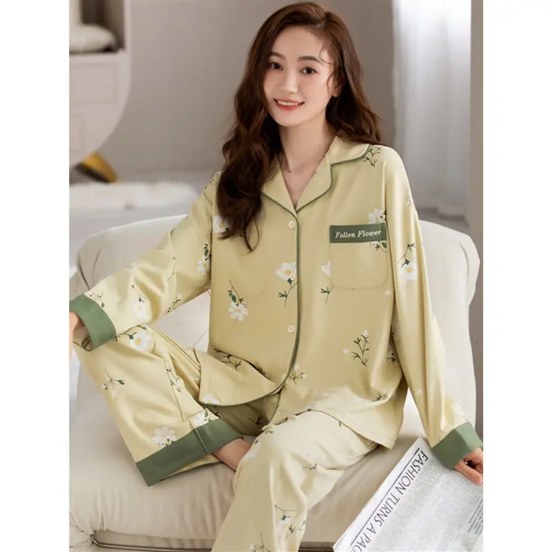 Pajamas women's spring and autumn 100% cotton long sleeve thin 2023 new spring and summer high-grade home wear suit