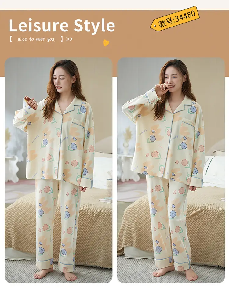 Pajamas women's spring and autumn 100% cotton long sleeve thin 2023 new spring and summer high-grade home wear suit — feature 12