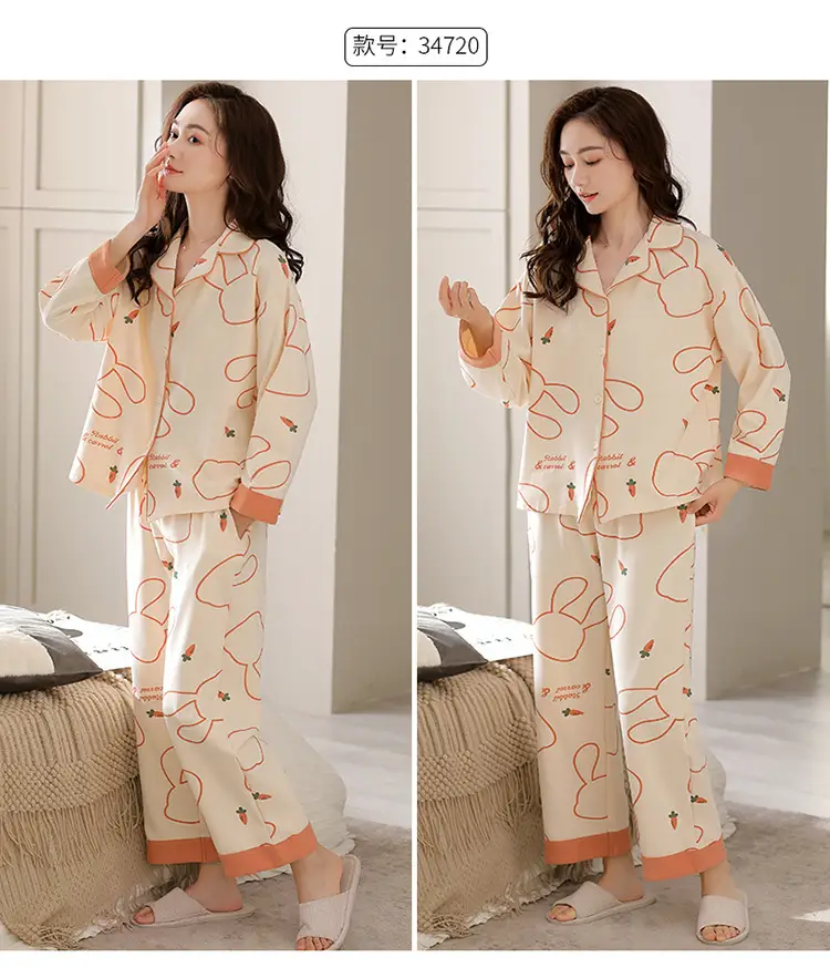Pajamas women's spring and autumn 100% cotton long sleeve thin 2023 new spring and summer high-grade home wear suit — feature 22