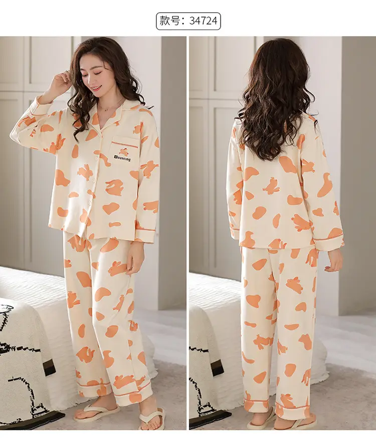 Pajamas women's spring and autumn 100% cotton long sleeve thin 2023 new spring and summer high-grade home wear suit — feature 24