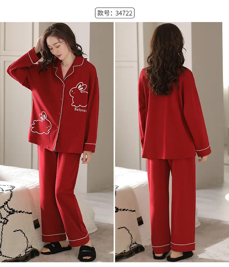 Pajamas women's spring and autumn 100% cotton long sleeve thin 2023 new spring and summer high-grade home wear suit — feature 26