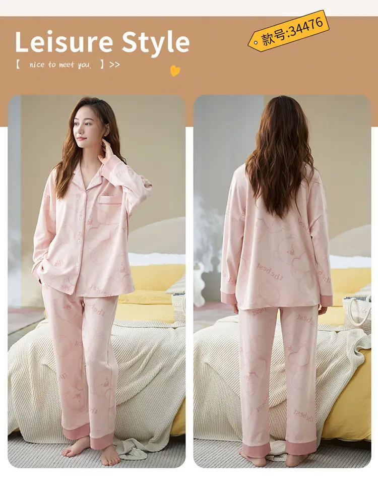 Pajamas women's spring and autumn 100% cotton long sleeve thin 2023 new spring and summer high-grade home wear suit — feature 7
