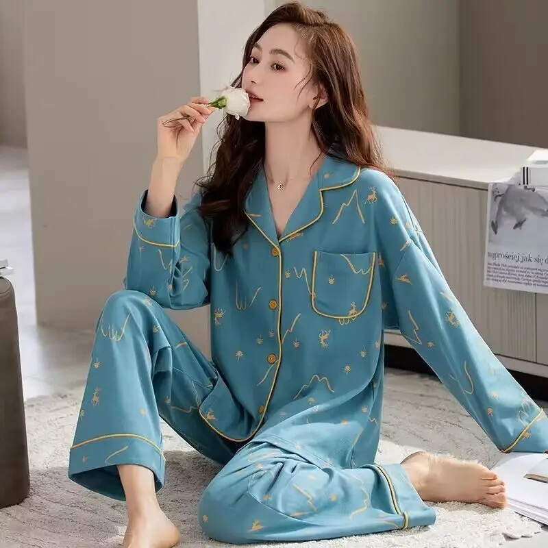 Pajamas women's spring and autumn 100% cotton long sleeve thin 2023 new spring and summer high-grade home wear suit