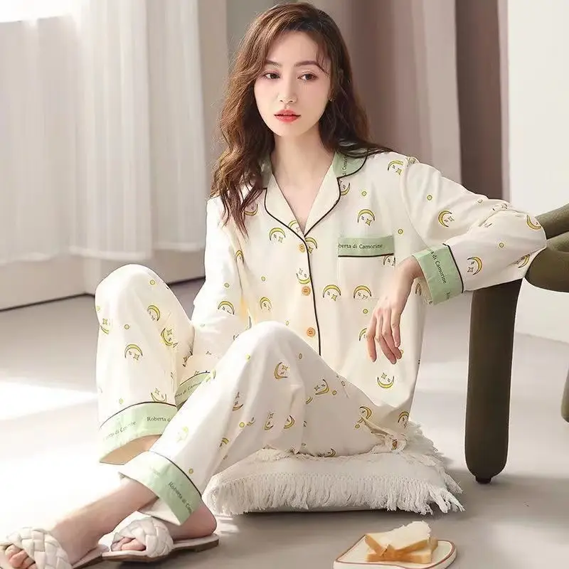Pajamas women's spring and autumn 100% cotton long sleeve thin 2023 new spring and summer high-grade home wear suit