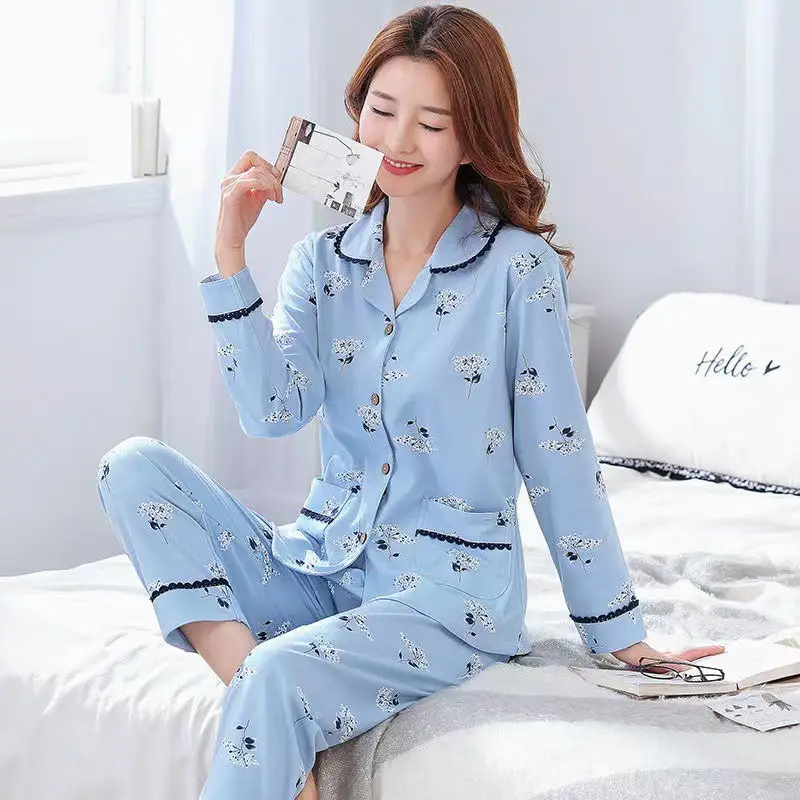 Pajamas women's spring and autumn 100% cotton long sleeve thin 2023 new spring and summer high-grade home wear suit