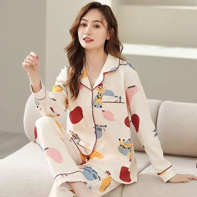 Pajamas women's spring and autumn 100% cotton long sleeve thin 2023 new spring and summer high-grade home wear suit