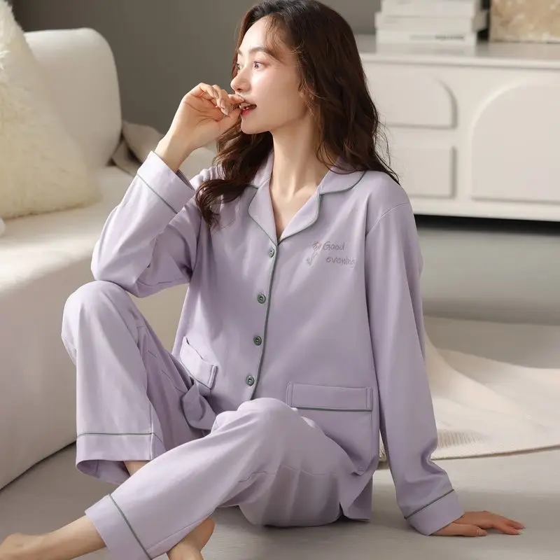Pajamas women's spring and autumn 100% cotton long sleeve thin 2023 new spring and summer high-grade home wear suit