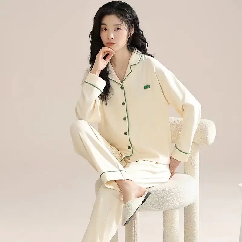 Pajamas women's spring and autumn 100% cotton long sleeve thin 2023 new spring and summer high-grade home wear suit