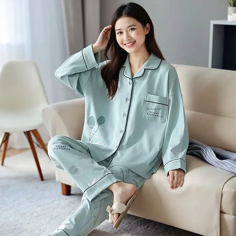 Pajamas women's spring and autumn 100% cotton long sleeve thin 2023 new spring and summer high-grade home wear suit