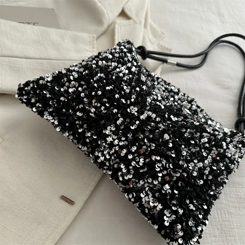 Black Sequined Shoulder Bag 2023 Summer Elegant Large Capacity - Image 4