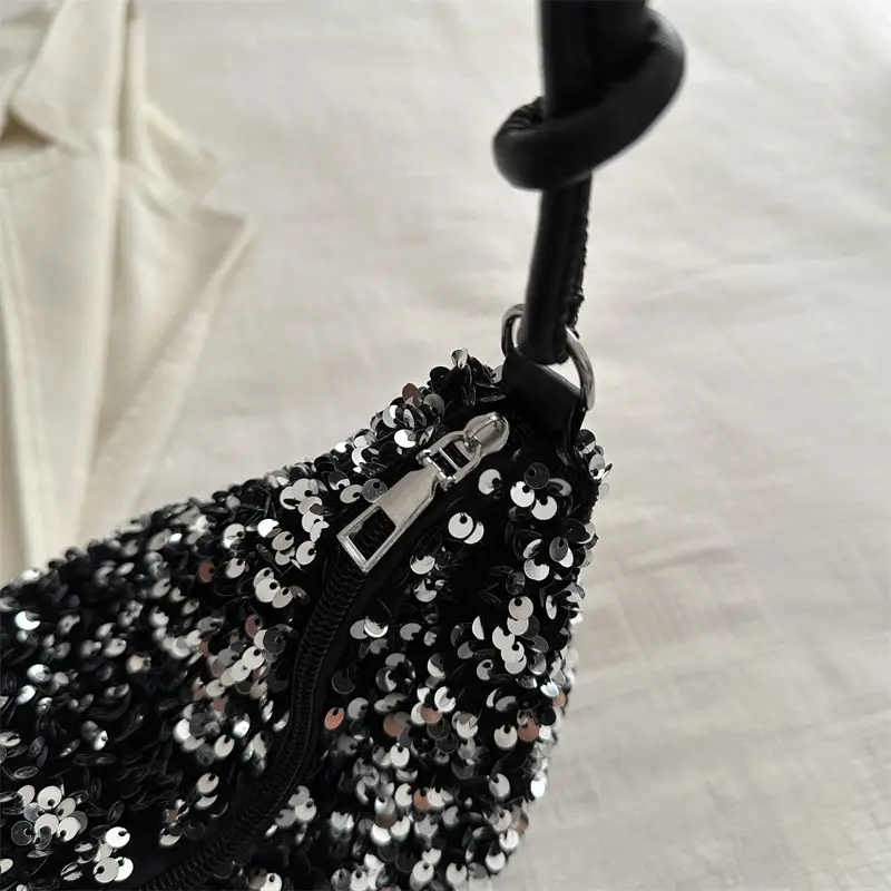 Black Sequined Shoulder Bag 2023 Summer Elegant Large Capacity - Image 5