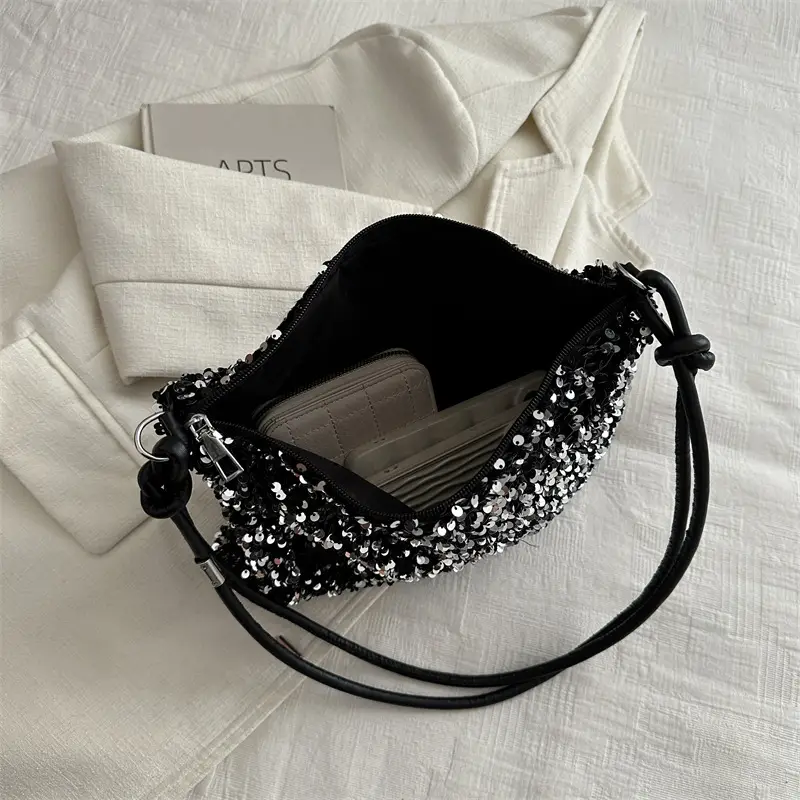 Black Sequined Shoulder Bag 2023 Summer Elegant Large Capacity - Image 6