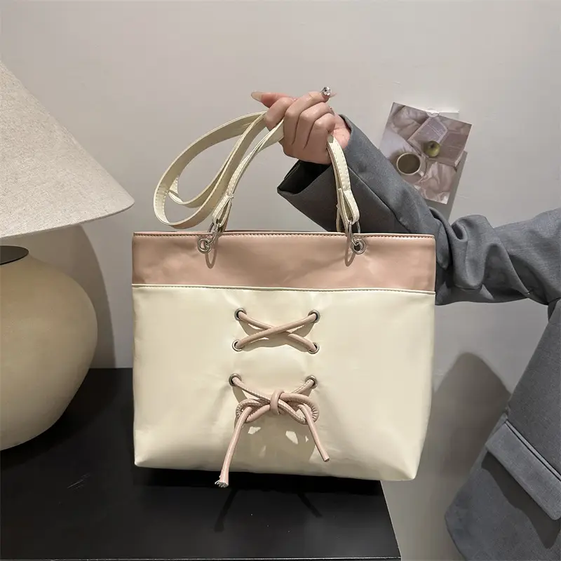 Women's Beige Pink Butterfly Embroidered Tote Bag