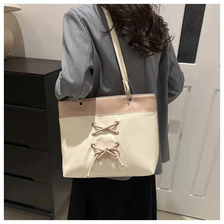 Women's Beige Pink Butterfly Embroidered Tote Bag — feature 17