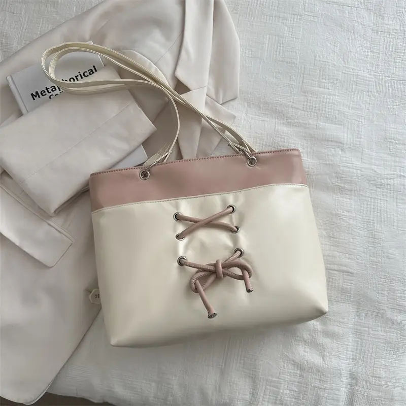 Women's Beige Pink Butterfly Embroidered Tote Bag