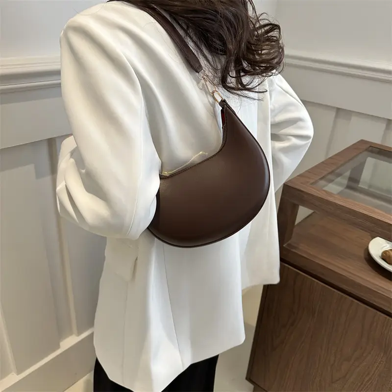 Crescent Underarm Bag for Women Beige Shoulder Crossbody - Image 9