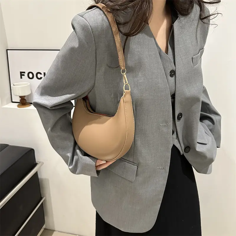 Crescent Underarm Bag for Women Beige Shoulder Crossbody - Image 11