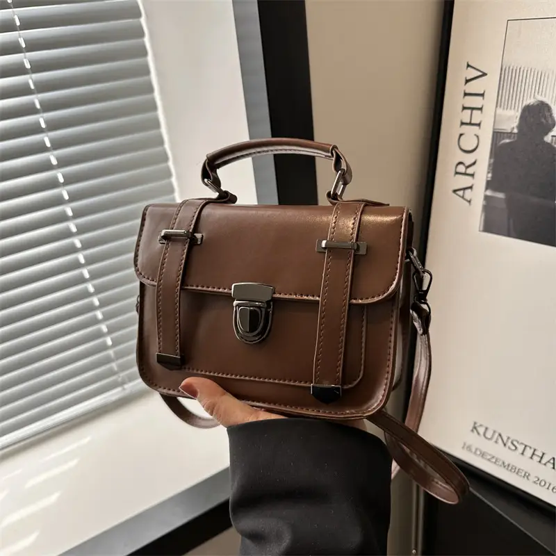 Black Women's Square Crossbody Bag with Metal Buckle - Image 4