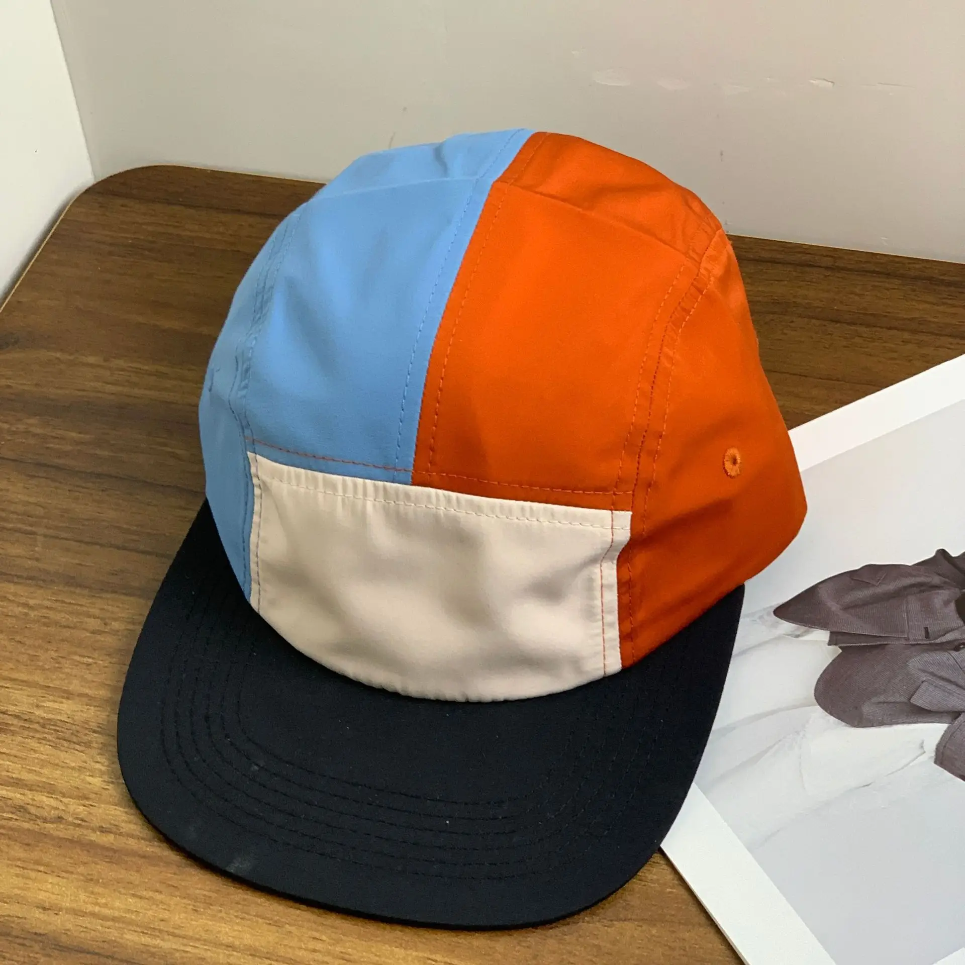 American Retro Green Blue Peaked Hat with Flat Brim - Image 2