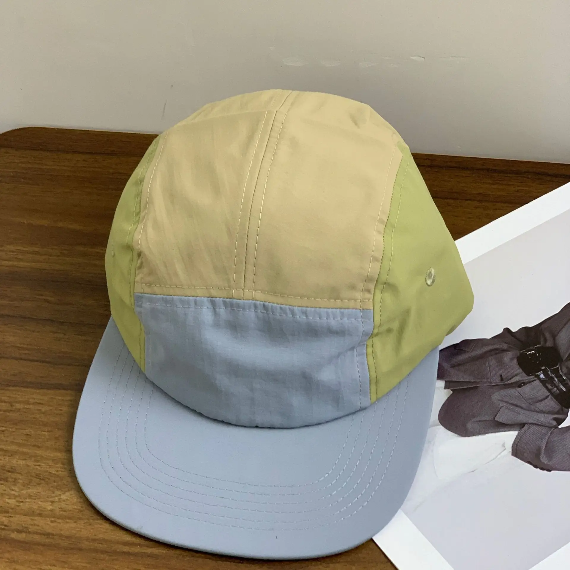 American Retro Green Blue Peaked Hat with Flat Brim - Image 4