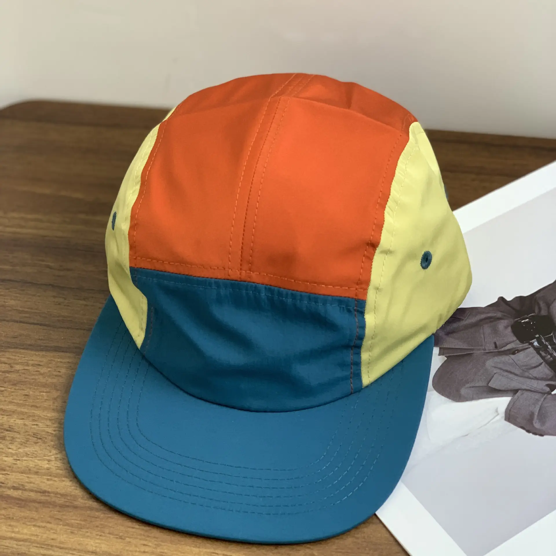 American Retro Green Blue Peaked Hat with Flat Brim - Image 3