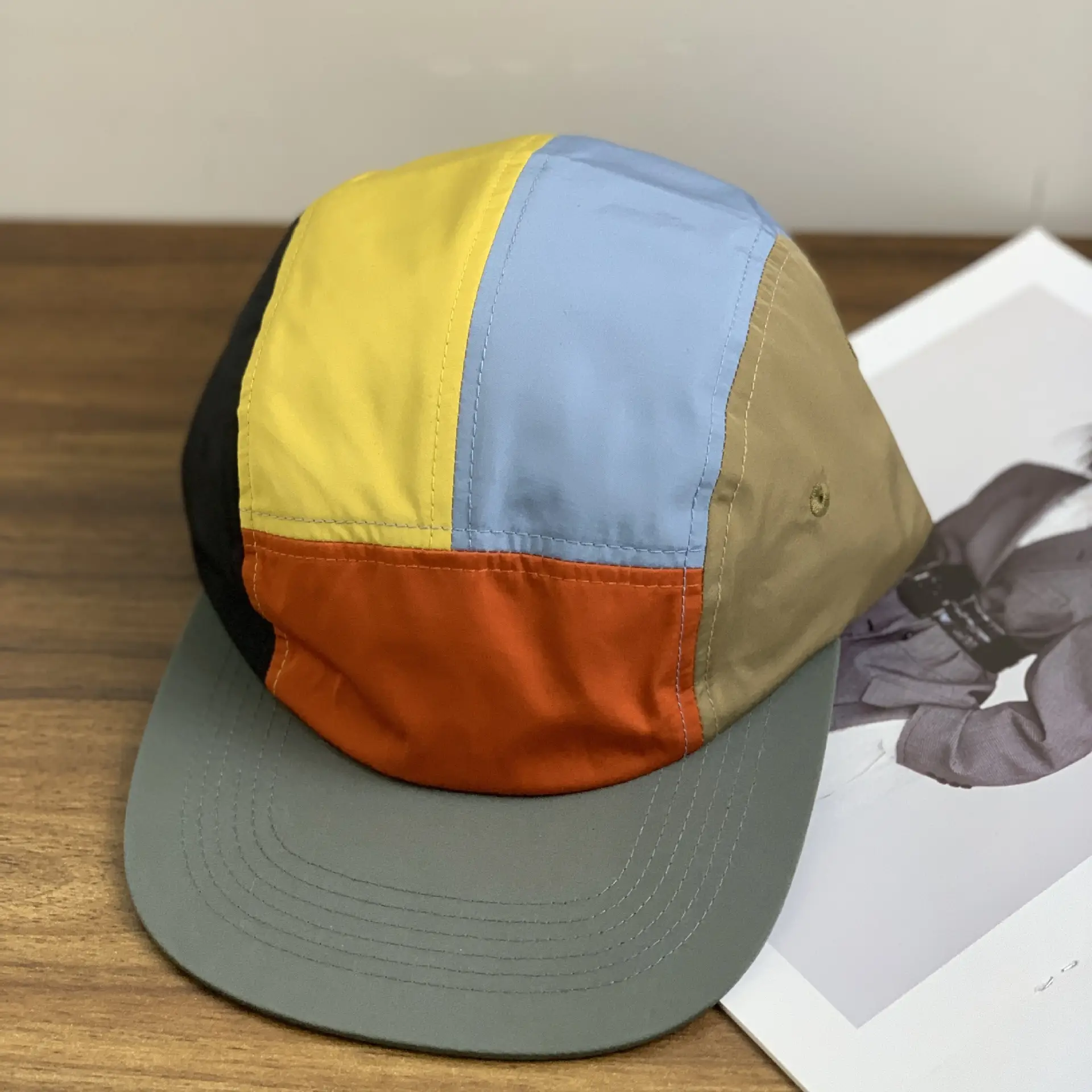 American Retro Green Blue Peaked Hat with Flat Brim - Image 5