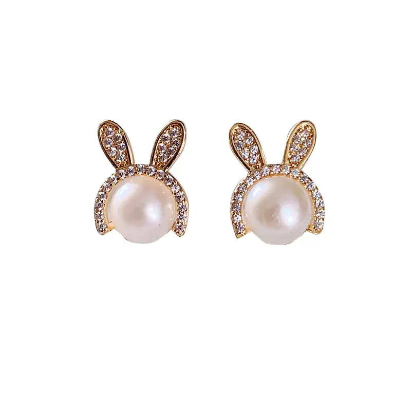 Korean Style Pearl Bug Earrings with Zircon