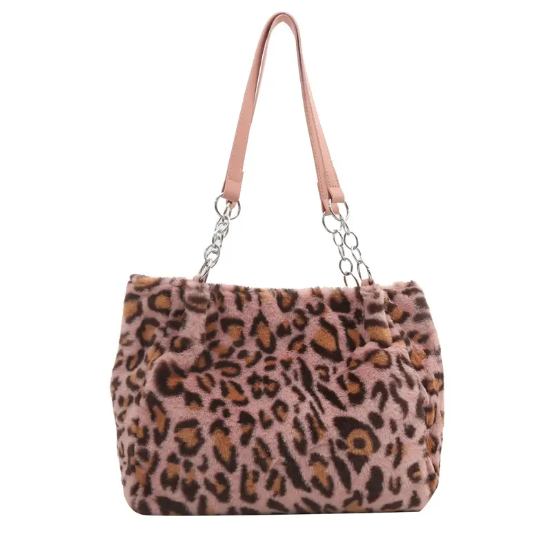 Leopard Print Plush Shoulder Bag Women Large Capacity - Image 8
