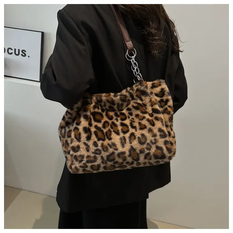Leopard Print Plush Shoulder Bag Women Large Capacity — feature 14