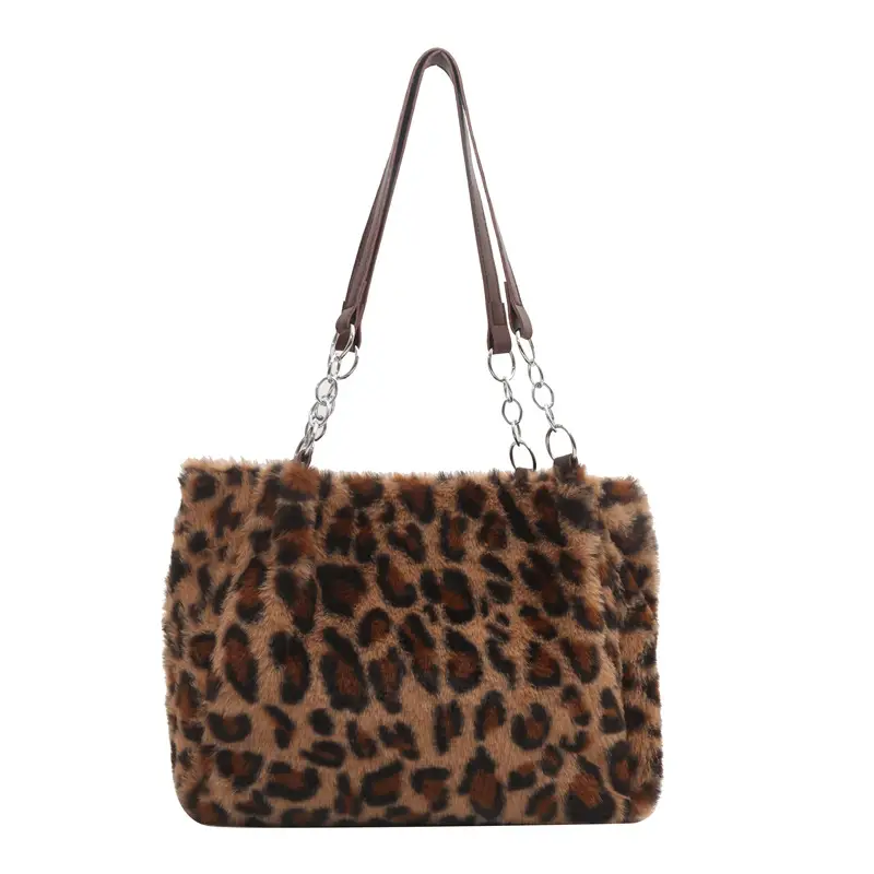 Leopard Print Plush Shoulder Bag Women Large Capacity - Image 2