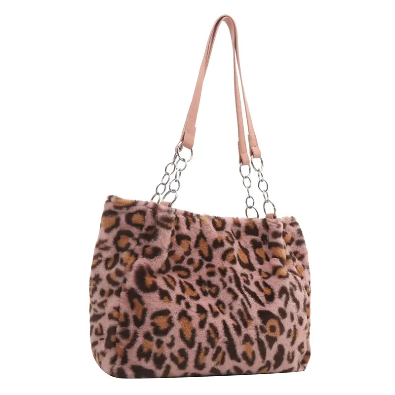 Leopard Print Plush Shoulder Bag Women Large Capacity - Image 3