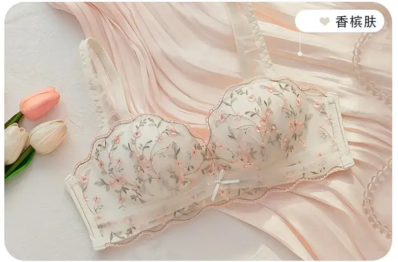 Black Floral Wireless Push Up Bra for Women - Image 2