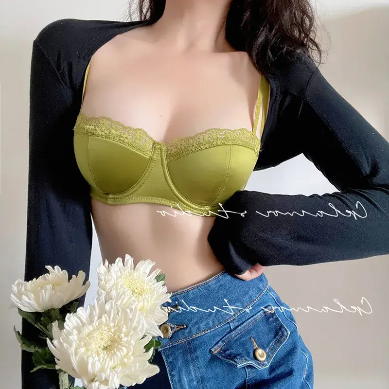 French Lace Push Up Bra Green Small