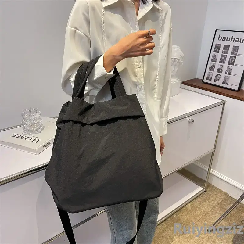 Lulul Women's Ultra-Light Nylon Shoulder Bag Beige - Image 6