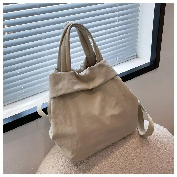 Lulul Women's Ultra-Light Nylon Shoulder Bag Beige — feature 100