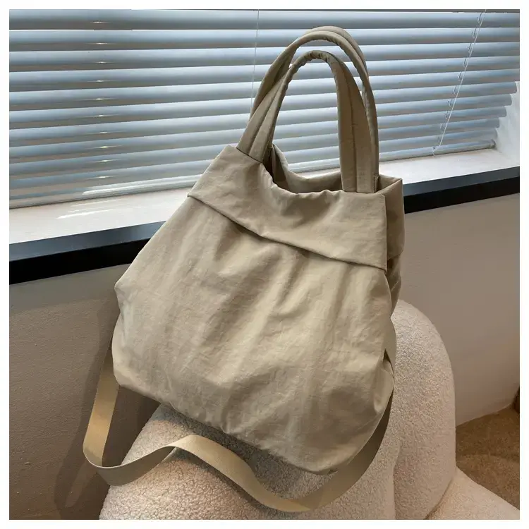 Lulul Women's Ultra-Light Nylon Shoulder Bag Beige — feature 121