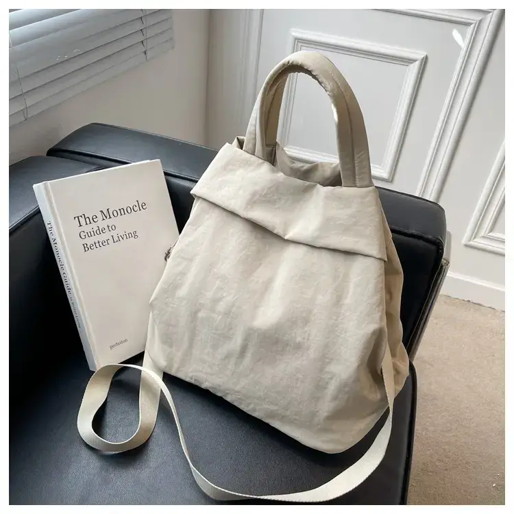 Lulul Women's Ultra-Light Nylon Shoulder Bag Beige — feature 127