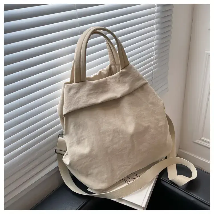 Lulul Women's Ultra-Light Nylon Shoulder Bag Beige — feature 128