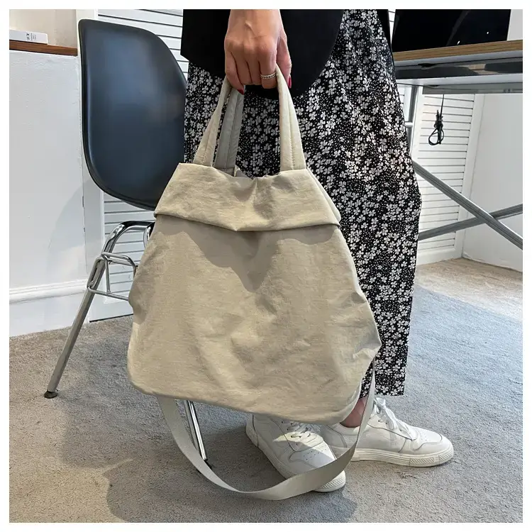 Lulul Women's Ultra-Light Nylon Shoulder Bag Beige — feature 36