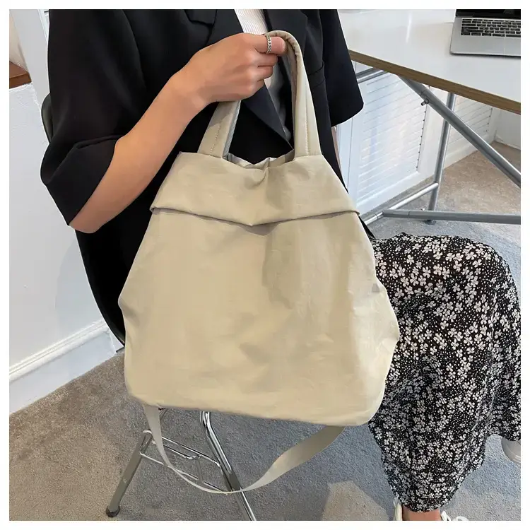 Lulul Women's Ultra-Light Nylon Shoulder Bag Beige — feature 38