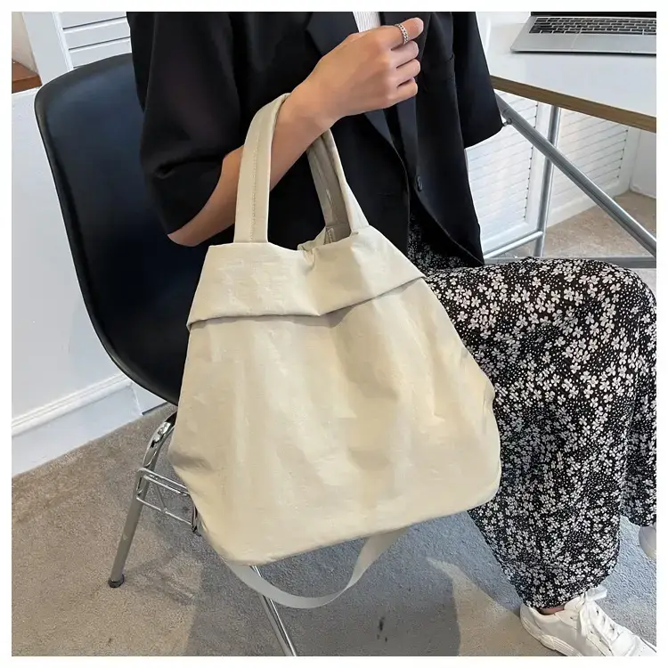 Lulul Women's Ultra-Light Nylon Shoulder Bag Beige — feature 40