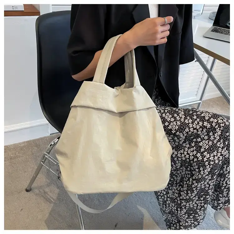 Lulul Women's Ultra-Light Nylon Shoulder Bag Beige — feature 41