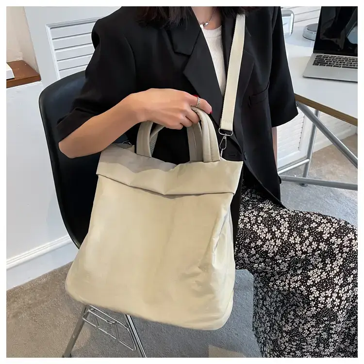 Lulul Women's Ultra-Light Nylon Shoulder Bag Beige — feature 44