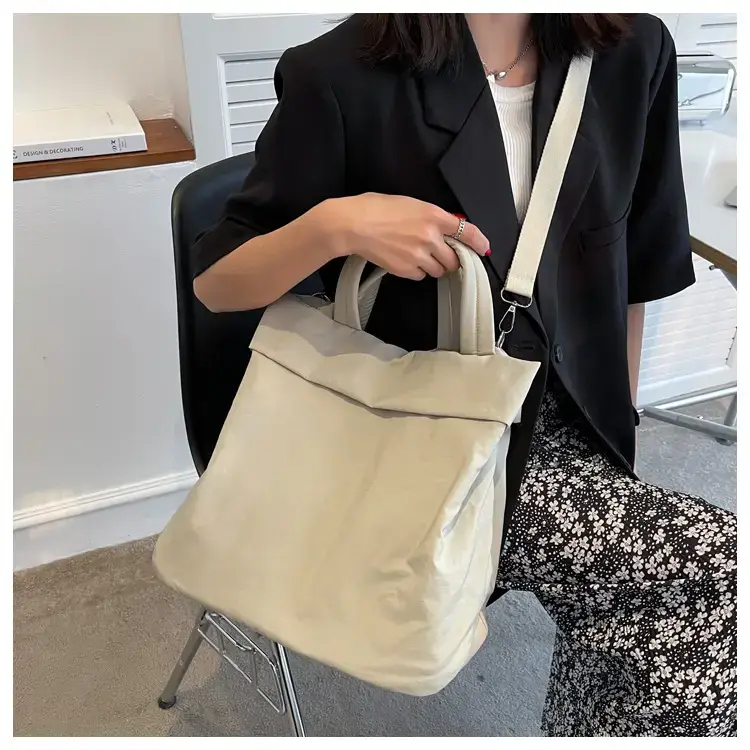 Lulul Women's Ultra-Light Nylon Shoulder Bag Beige — feature 45